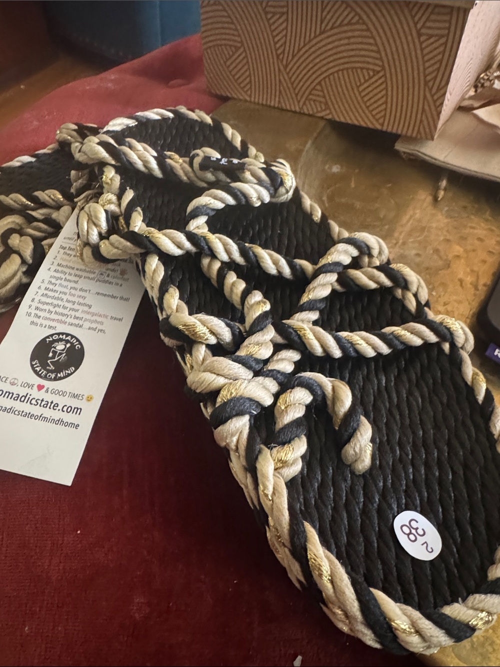 State of Mind Black and Gold Rope Sandal